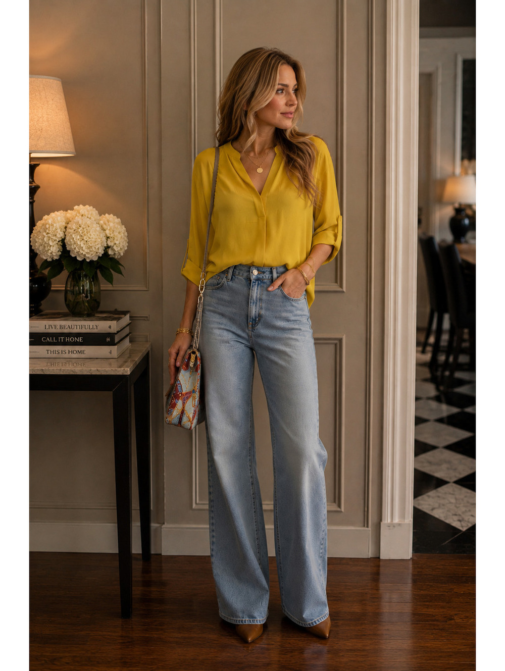 Vince Bright Yellow V-Neck Blouse